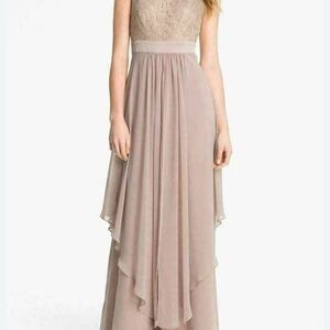 Eliza J Taupe High Low Lace Dress